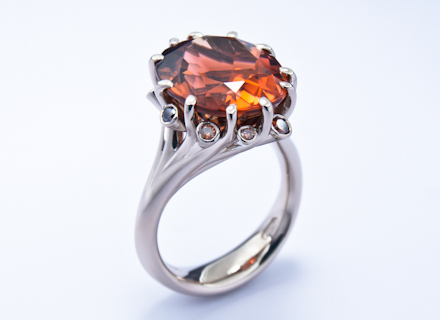 Summer Meadow white gold ring with copper coloured tourmaline and diamonds