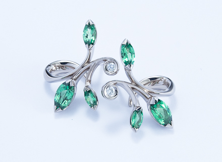 Floral white gold earrings with marquise cut tsavorite garnets