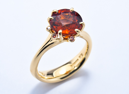 Summer Meadow yellow gold ring with spessatite garnet and diamonds