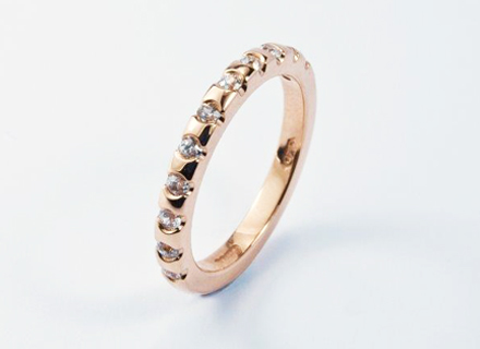 Eternity style rose gold ring end-set with round brilliant cut diamonds